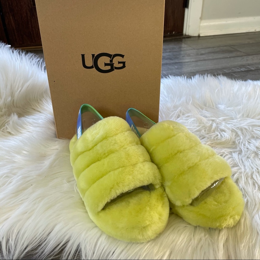 Ugg slippers k fluff year slide lime lamb fur sling back new in box